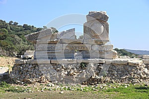 Ancient Ruins in the ancient city of Knidos. Landscape with ancient ruins. Mugla Datca Turkey