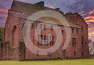 Ancient Ruins of Arbroath Abbey at Sunset in Scotland