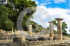 Ancient ruins of archaeological site of Olympia in Peloponnese, Greece.