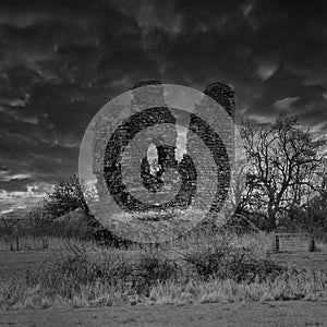 The Ancient Ruins of Auchenharvie Castle Torranyard Ayrshire Scotland in Black and White