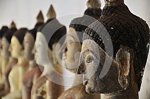 Ancient ruins buddha statue in antique building ubosot for thai people foreign travelers travel visit and respect praying blessing