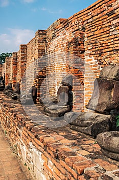 Ancient ruins of Buddhist temples in Ayutthaya, Thailand