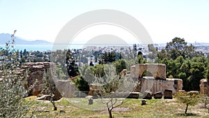 Ancient ruins of Carthage in Tunis, with the modern city in the background