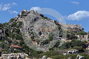 The ancient ruins of the Crusader fortress of Simena at Kalekoy in Turkiye.