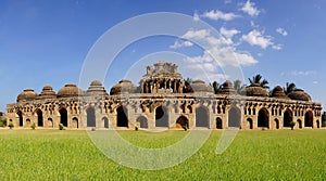 Ancient ruins of Elephant Stables. Hampi, India. photo