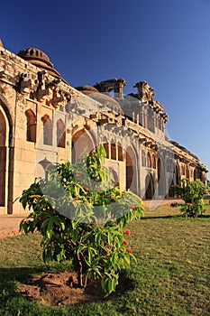 Ancient ruins of Elephant Stables in Hampi, India.