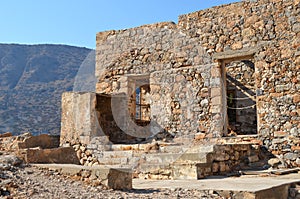 Ancient ruins of a fortified leper colony. Spinalonga island, Crete, Greece