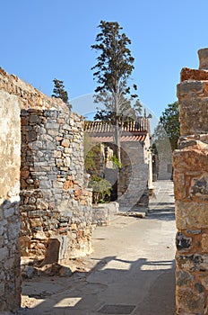 Ancient ruins of a fortified leper colony. Spinalonga island, Crete, Greece