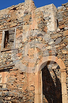 Ancient ruins of a fortified leper colony. Spinalonga island, Crete, Greece