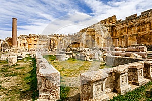 Ancient ruins of Grand Court of Jupiter temple, Beqaa Valley, Baalbeck, Lebanon