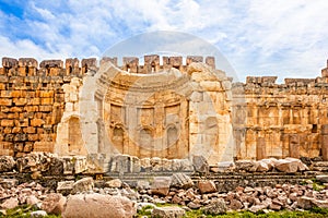 Ancient ruins of Grand Court of Jupiter temple, Beqaa Valley, Baalbeck, Lebanon