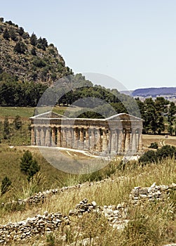 Ancient ruins of the greek temple of Segesta. Sicily, Italy