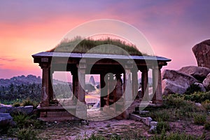 Ancient ruins of Hampi on sunset. India