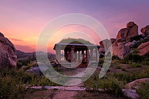 Ancient ruins of Hampi on sunset. India