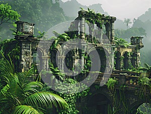 Ancient ruins of a historic castle surrounded by a dense forest