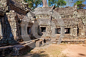 The ancient ruins of a historic Khmer temple in the temple complex of Angkor Wat in Cambodia. Travel Cambodia concept.