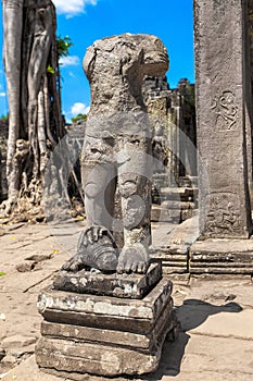 The ancient ruins of a historic Khmer temple in the temple complex of Angkor Wat in Cambodia. Travel Cambodia concept.