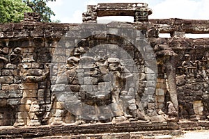 The ancient ruins of a historic Khmer temple in the temple complex of Angkor Wat in Cambodia. Travel Cambodia concept.