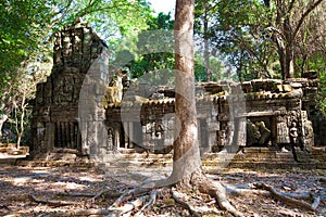 The ancient ruins of a historic Khmer temple in the temple complex of Angkor Wat in Cambodia. Travel Cambodia concept.