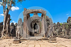 The ancient ruins of a historic Khmer temple in the temple complex of Angkor Wat in Cambodia. Travel Cambodia concept.