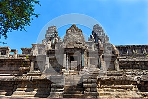 The ancient ruins of a historic Khmer temple in the temple complex of Angkor Wat in Cambodia. Travel Cambodia concept.