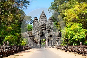 The ancient ruins of a historic Khmer temple in the temple complex of Angkor Wat in Cambodia. Travel Cambodia concept.