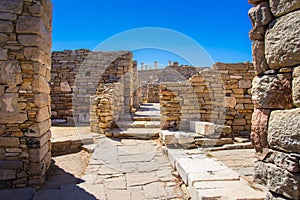 Ancient ruins in the island of Delos in Cyclades, one of the most important mythological, historical and archaeological sites.