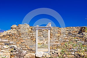 Ancient ruins in the island of Delos in Cyclades, one of the most important mythological, historical and archaeological sites.