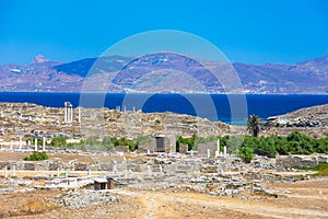 Ancient ruins in the island of Delos in Cyclades, one of the most important mythological, historical and archaeological sites.