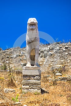 Ancient ruins in the island of Delos in Cyclades, one of the most important mythological, historical and archaeological sites.