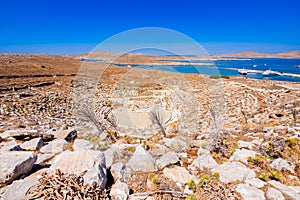 Ancient ruins in the island of Delos in Cyclades, one of the most important mythological, historical and archaeological sites.