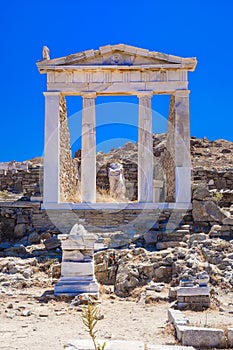 Ancient ruins in the island of Delos in Cyclades, one of the most important mythological, historical and archaeological sites.