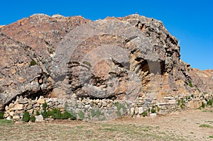 Ancient ruins on the Island of Sun Isla del Sol on Titicaca lake in Bolivia