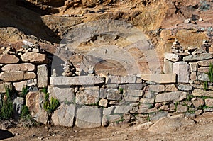 Ancient ruins on the Island of Sun Isla del Sol on Titicaca lake in Bolivia