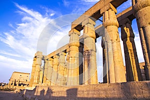 Ancient ruins at Luxor temple during sunset, UNESCO World Heritage site, Luxor, Egypt.