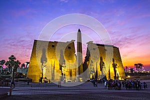 Ancient ruins at Luxor temple during sunset, UNESCO World Heritage site, Luxor, Egypt.