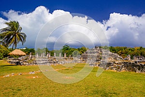 Ancient ruins of Maya in El Rey Archaeological Zone near Cancun, Yukatan, Mexico