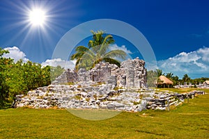 Ancient ruins of Maya in El Rey Archaeological Zone near Cancun, Yukatan, Mexico