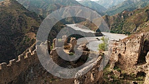 Ancient ruins of a medieval castle on top of the mountain. Amendolea Castle.