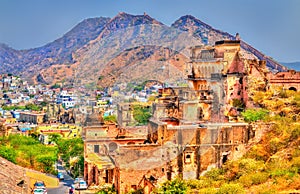 Ancient ruins near Amer Fort in Jaipur. Rajasthan, India