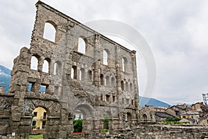 Ancient ruins of old roman amphiteatre built in Aosta.