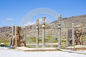 Ancient ruins of Persepolis and Necropolis historical site, Shiraz, Iran