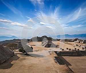 Ancient ruins on plateau Monte Alban in Mexico