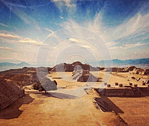 Ancient ruins on plateau Monte Alban in Mexico