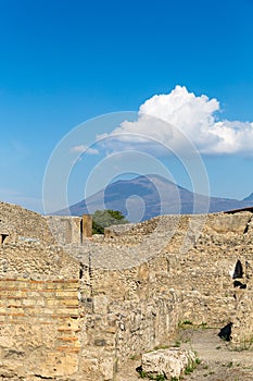 Ancient ruins of Pompeii against Mount Vesuvius, Italy, Europe