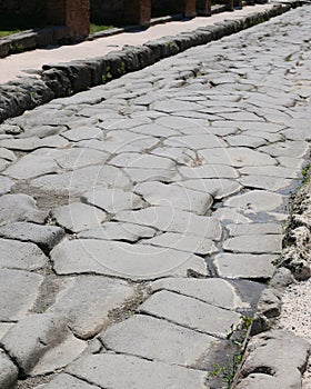 A Roman road within the ruins of Pompeii Italy