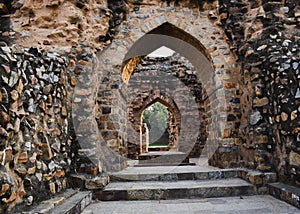 Ancient ruins of Qutub minar in Delhi, India