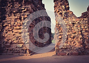 Ancient ruins of Qutub minar in Delhi, India