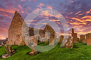 The ancient Ruins of St Nicholas` Church and Grave yard Steeped in Local History and taken at Sunset