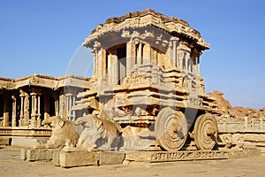 Ancient ruins of Stone chariot. Hampi, India.